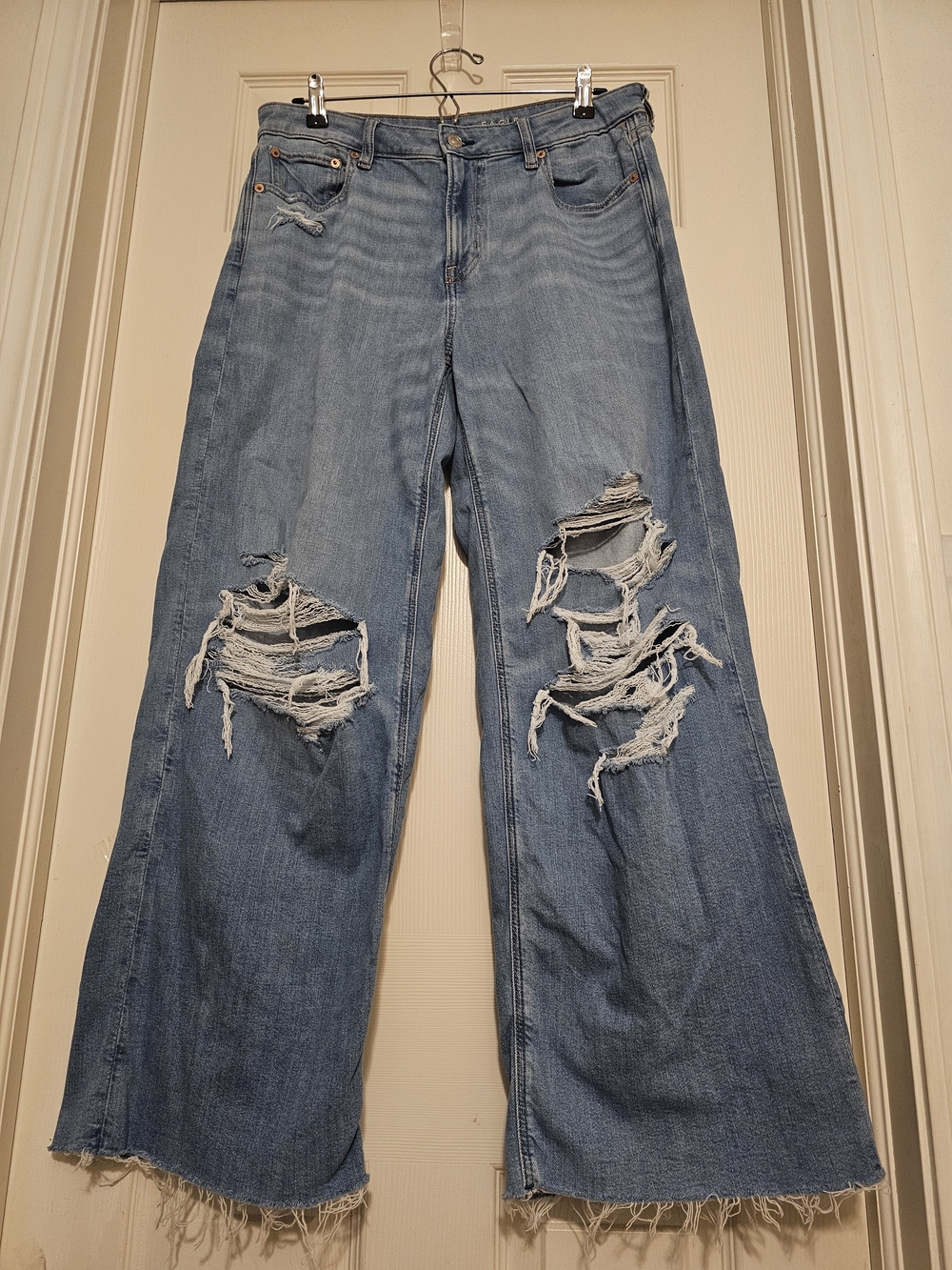 AMERICAN EAGLE Wms Baggy Wide-Leg Low-Rise Stretch Jeans Light Blue Sz 8 Regular
